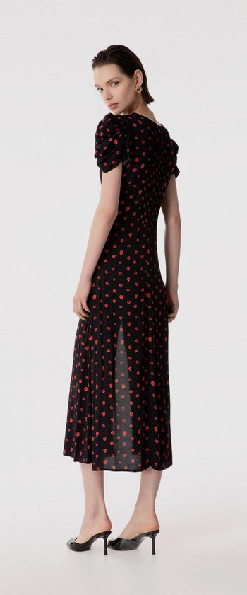 Abito midi Kristel in viscosa con drappeggio e stampa rose - 5