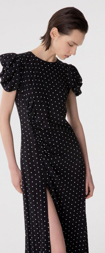 Abito midi Kristel in viscosa con drappeggio e stampa pois - 3