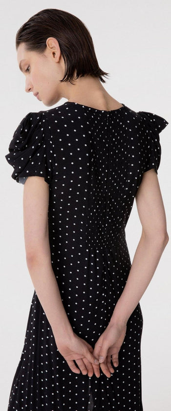 Abito midi Kristel in viscosa con drappeggio e stampa pois - 4
