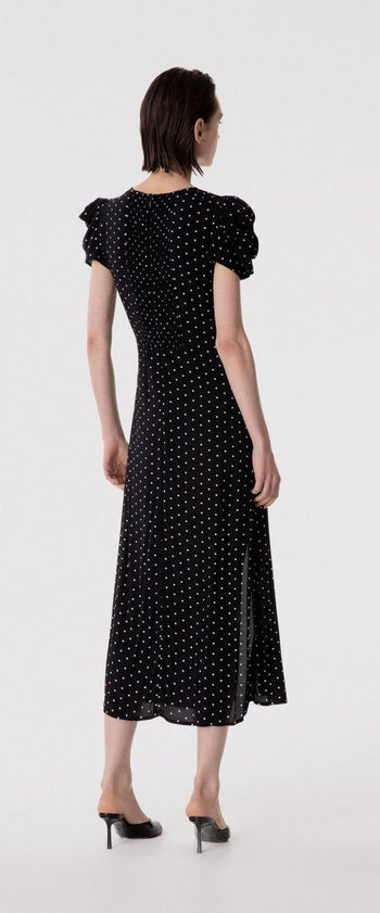 Abito midi Kristel in viscosa con drappeggio e stampa pois - 5