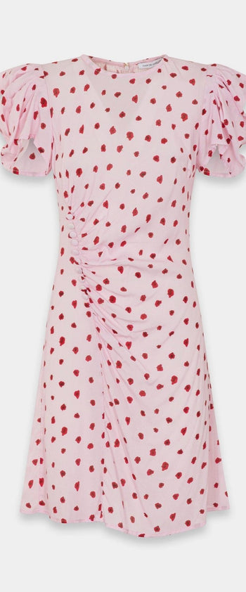 Abito corto Karin in viscosa con drappeggio e stampa rose - 2