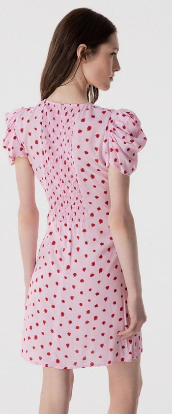 Abito corto Karin in viscosa con drappeggio e stampa rose - 3