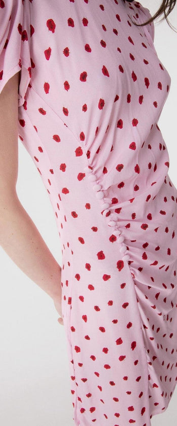 Abito corto Karin in viscosa con drappeggio e stampa rose - 4