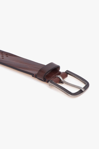 Cintura in pelle anticata e forata - 3