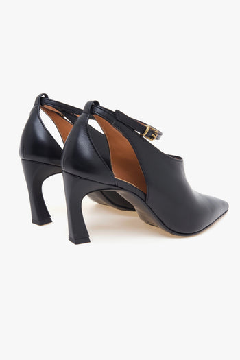 Decolletè montante in pelle aperto ai lati con tacco 70 mm - 3