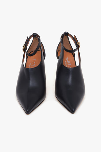 Decolletè montante in pelle aperto ai lati con tacco 70 mm - 5