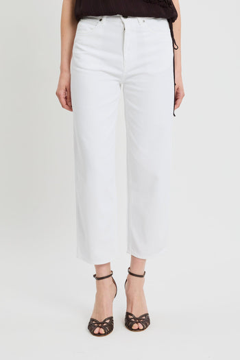 Pantalone 5 tasche in bull di cotone con gamba larga e cuciture a contrasto - 2