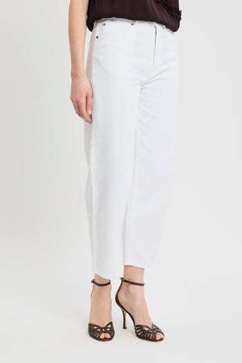 Pantalone 5 tasche in bull di cotone con gamba larga e cuciture a contrasto - 3