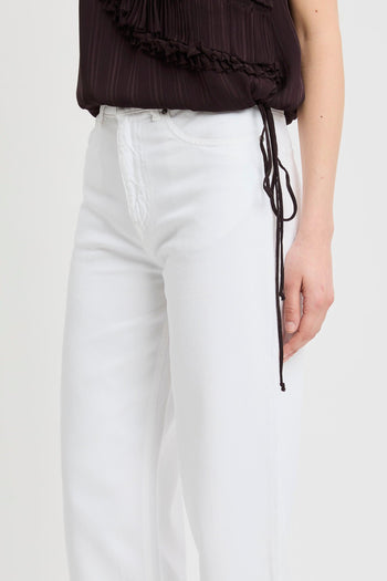 Pantalone 5 tasche in bull di cotone con gamba larga e cuciture a contrasto - 4