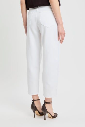 Pantalone 5 tasche in bull di cotone con gamba larga e cuciture a contrasto - 5