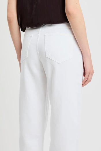Pantalone 5 tasche in bull di cotone con gamba larga e cuciture a contrasto - 6