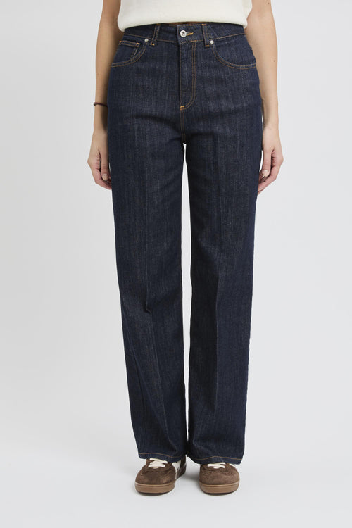 Jeans in denim scuro con gamba larga e vita alta