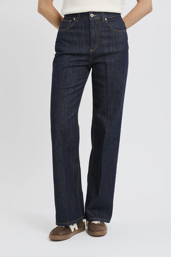 Jeans in denim scuro con gamba larga e vita alta - 2