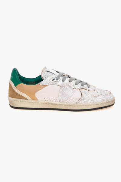 Sneaker basket Pgal in pelle con inserti in cracklè e talloncino verde