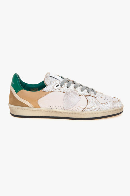 Sneaker basket Pgal in pelle con inserti in cracklè e talloncino verde