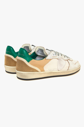 Sneaker basket Pgal in pelle con inserti in cracklè e talloncino verde - 3