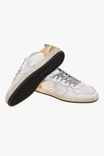 Sneaker basket Pgal in pelle con inserti in cracklè e talloncino verde - 4