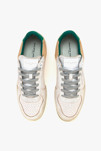 Sneaker basket Pgal in pelle con inserti in cracklè e talloncino verde - 5