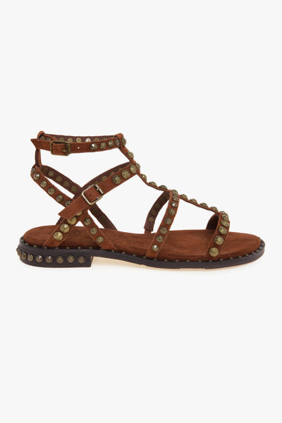 Sandalo flat Precious in camoscio con borchie