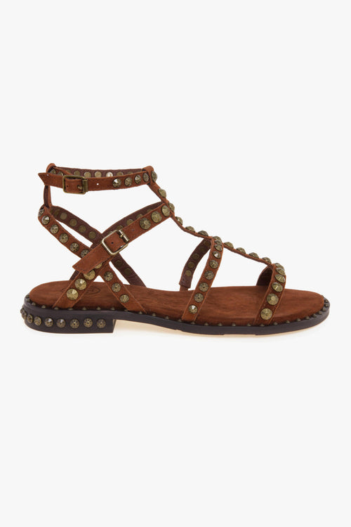 Sandalo flat Precious in camoscio con borchie