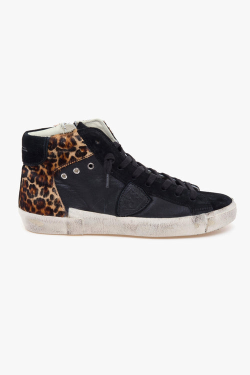 Sneaker alta PRSX in pelle e cavallino maculato