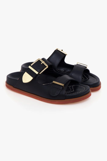 Ciabatta in pelle con doppia fascia e fussbet - 2