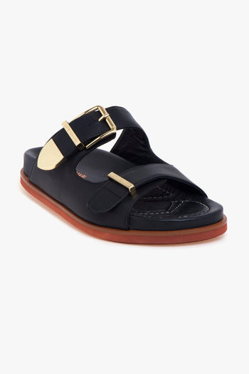 Ciabatta in pelle con doppia fascia e fussbet - 4