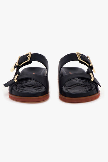 Ciabatta in pelle con doppia fascia e fussbet - 5