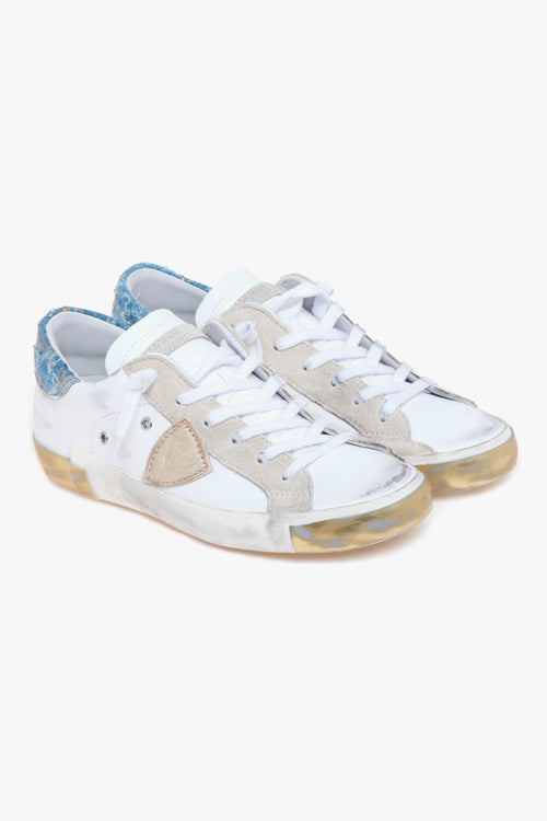 Sneaker Prsx in pelle con talloncino velluto azzurro/oro - 2