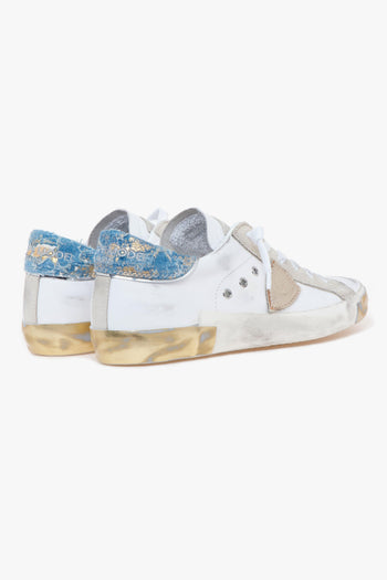 Sneaker Prsx in pelle con talloncino velluto azzurro/oro - 3