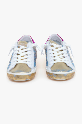Sneaker PRSX in camoscio laminato, denim e pelle con pailettes e glitter - 5