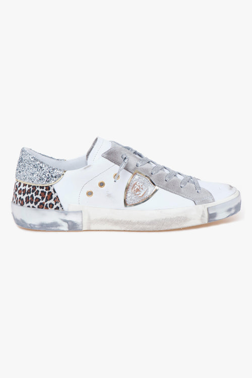 Sneaker Prsx in pelle e glitter con tallone maculato