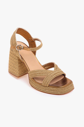 Sandalo Valle in tessuto laminato intrecciato e tacco 100 mm - 4