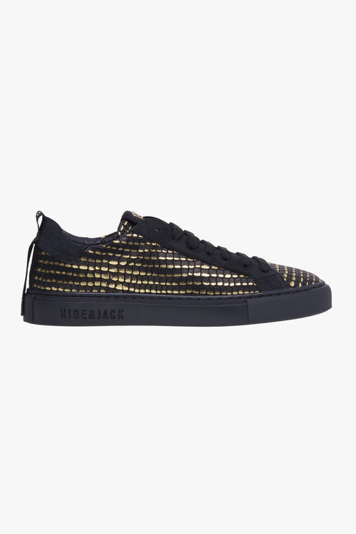 Sneaker in pelle stampa rettile con dettagli gold