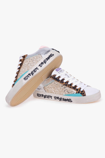Sneaker "Distressed" in pelle e glitter - 4