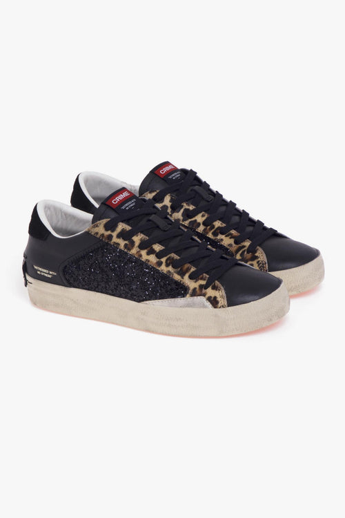 Sneaker "Distressed" in pelle e glitter - 2