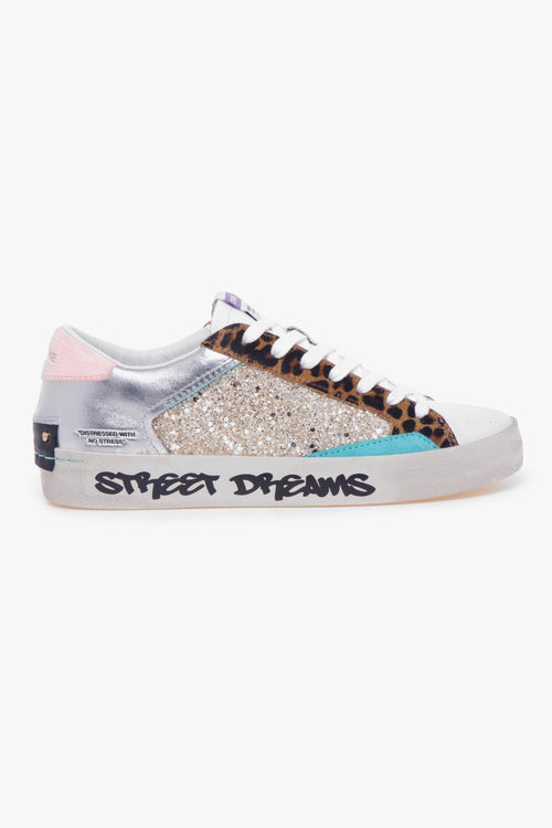 Sneaker "Distressed" in pelle e glitter
