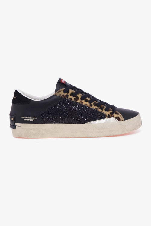 Sneaker "Distressed" in pelle e glitter