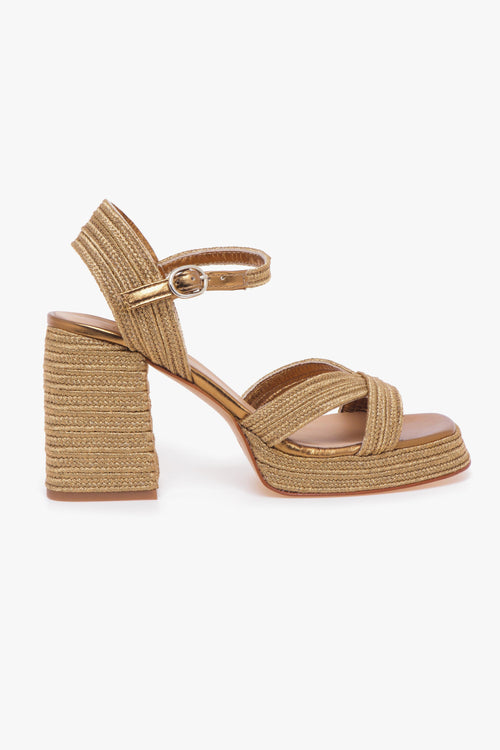 Sandalo Valle in tessuto laminato intrecciato e tacco 100 mm