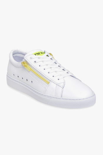 Sneaker in pelle con zip fluo - 4