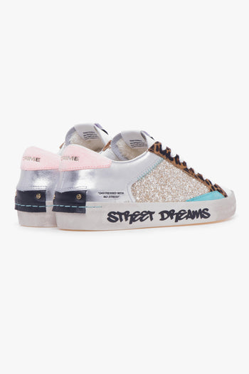 Sneaker "Distressed" in pelle e glitter - 3