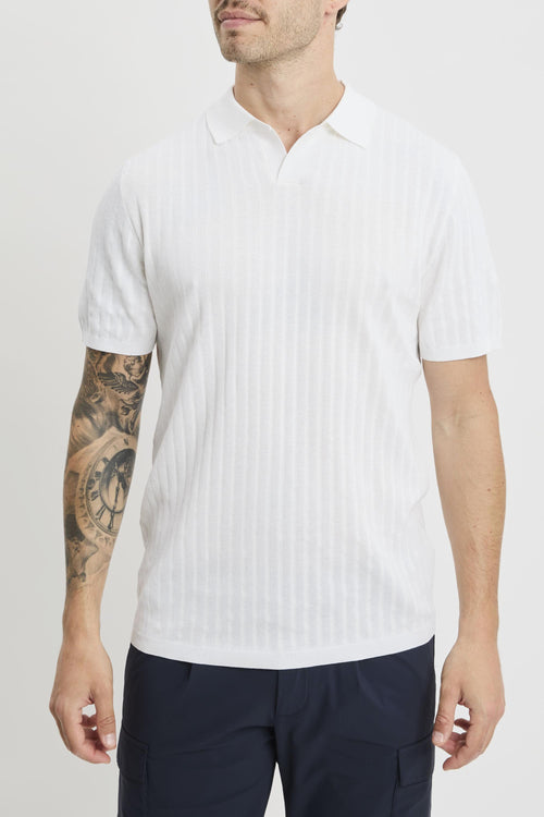 Polo open collar manica corta in cotone misto lino e seta