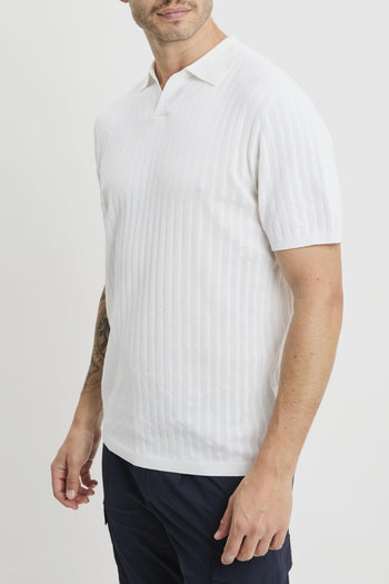 Polo open collar manica corta in cotone misto lino e seta - 2