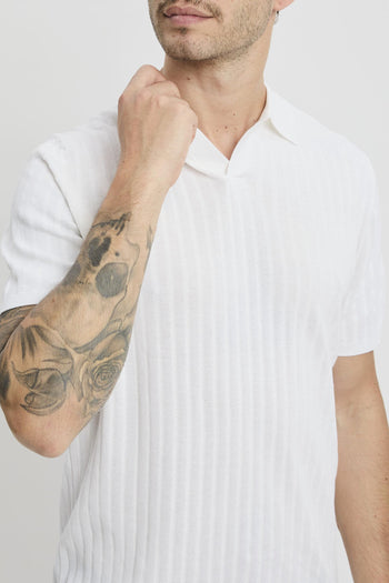 Polo open collar manica corta in cotone misto lino e seta - 3