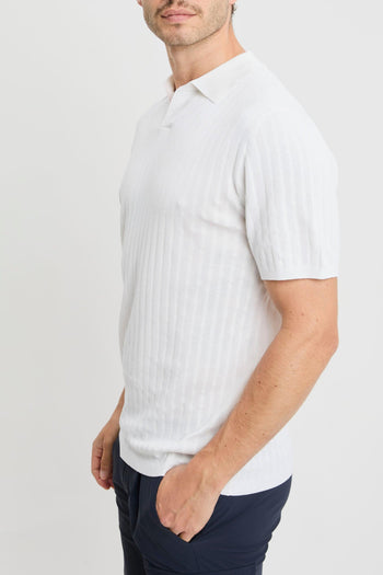 Polo open collar manica corta in cotone misto lino e seta - 4