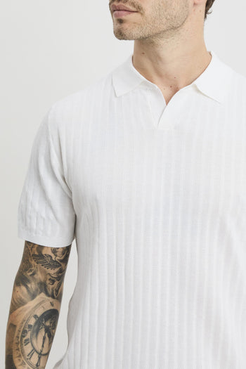 Polo open collar manica corta in cotone misto lino e seta - 6