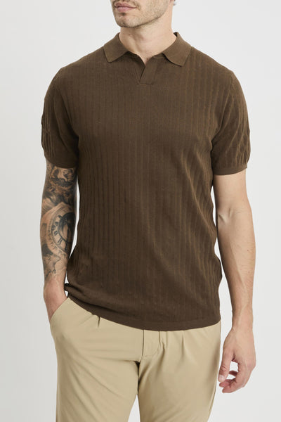 Polo open collar manica corta in cotone misto lino e seta