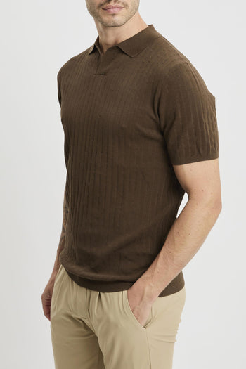 Polo open collar manica corta in cotone misto lino e seta - 2