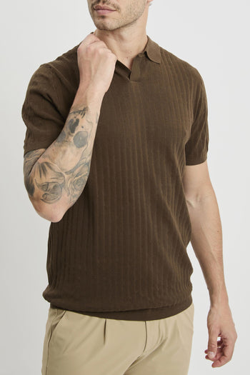 Polo open collar manica corta in cotone misto lino e seta - 3