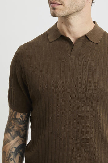 Polo open collar manica corta in cotone misto lino e seta - 7